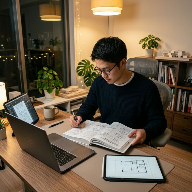 勉強している男性