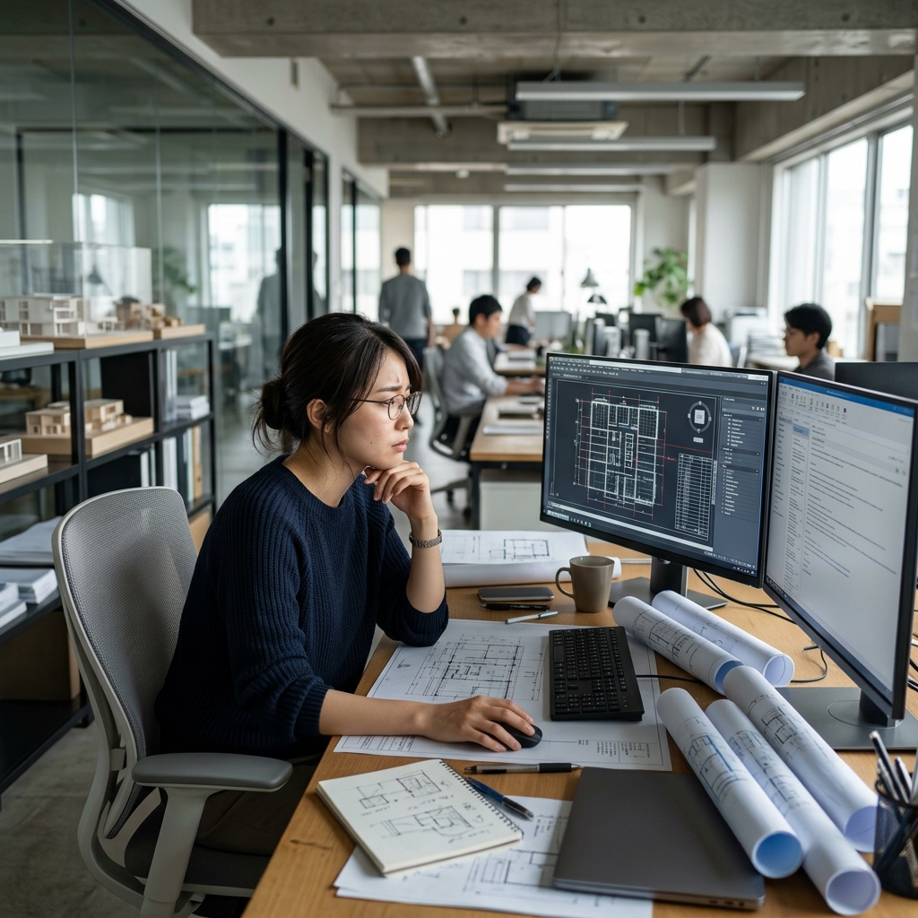 画面に向かってCADを操作している女性
