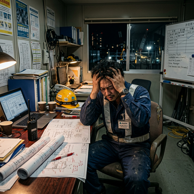 頭を抱える施工管理男性