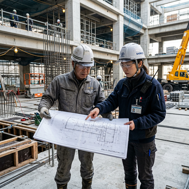 施工図を見ている男性２人