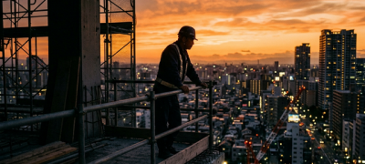 黄昏る施工管理男性