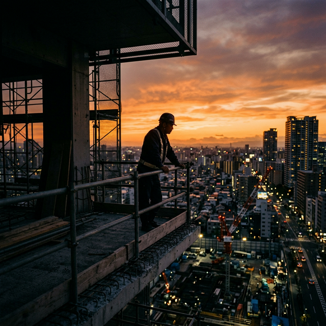 黄昏る施工管理男性