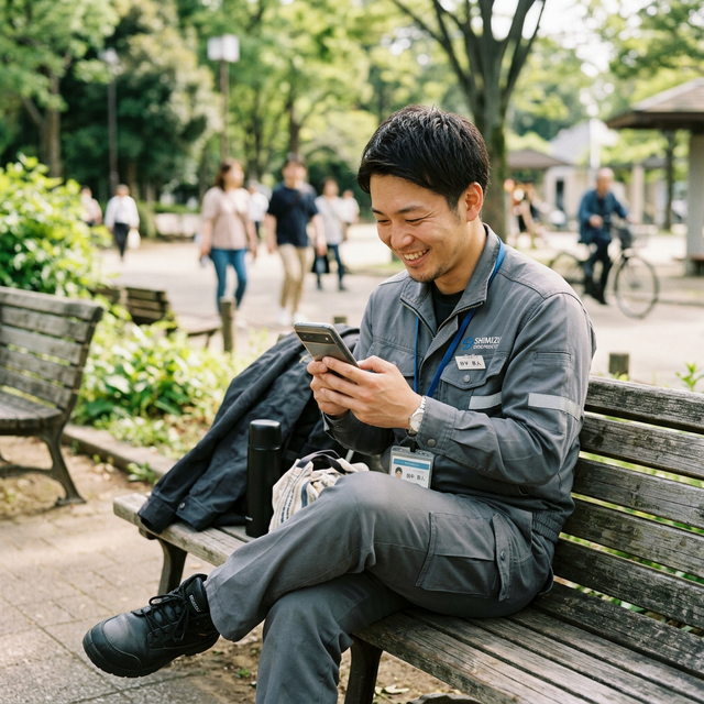 携帯を見ている施工管理の男性